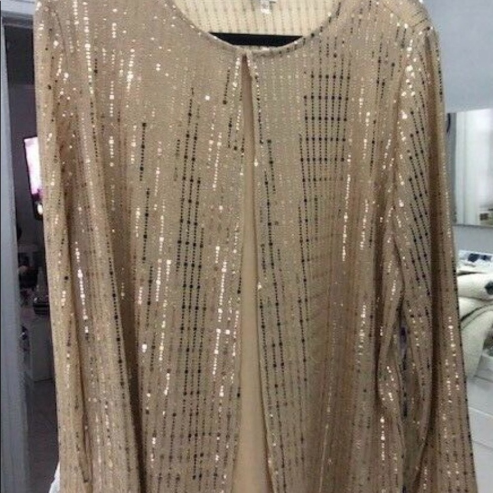 ANNE KLEIN Goid Beaded Sparkle Layered Blouse (LARGE) NWT $99